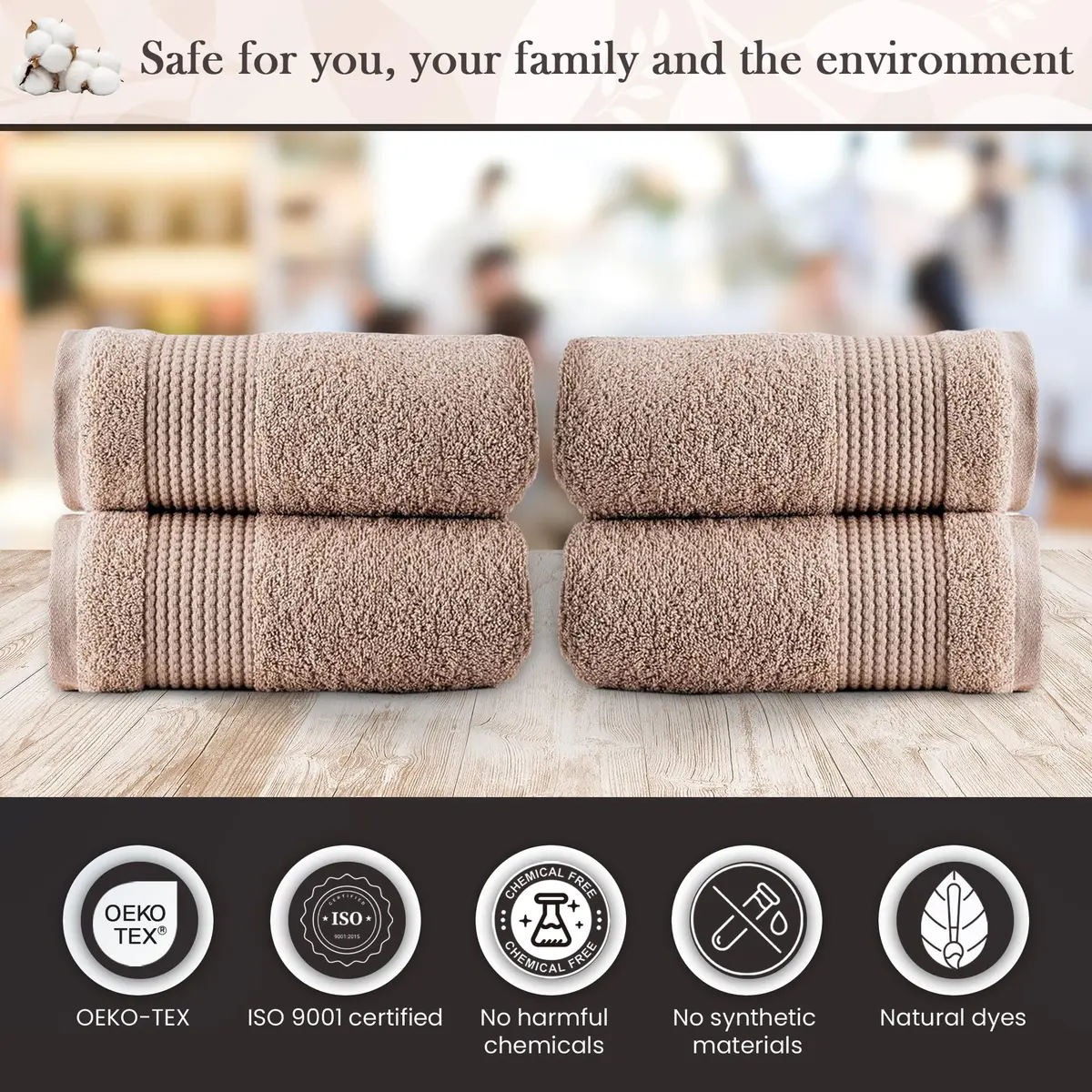 HALLEY Turkish Cotton Towels (4-Pack) Ultra Soft Quick Absorbent 650 GSM | Luxury Bath & Hand Towels for Bathroom & Kitchen - view 4