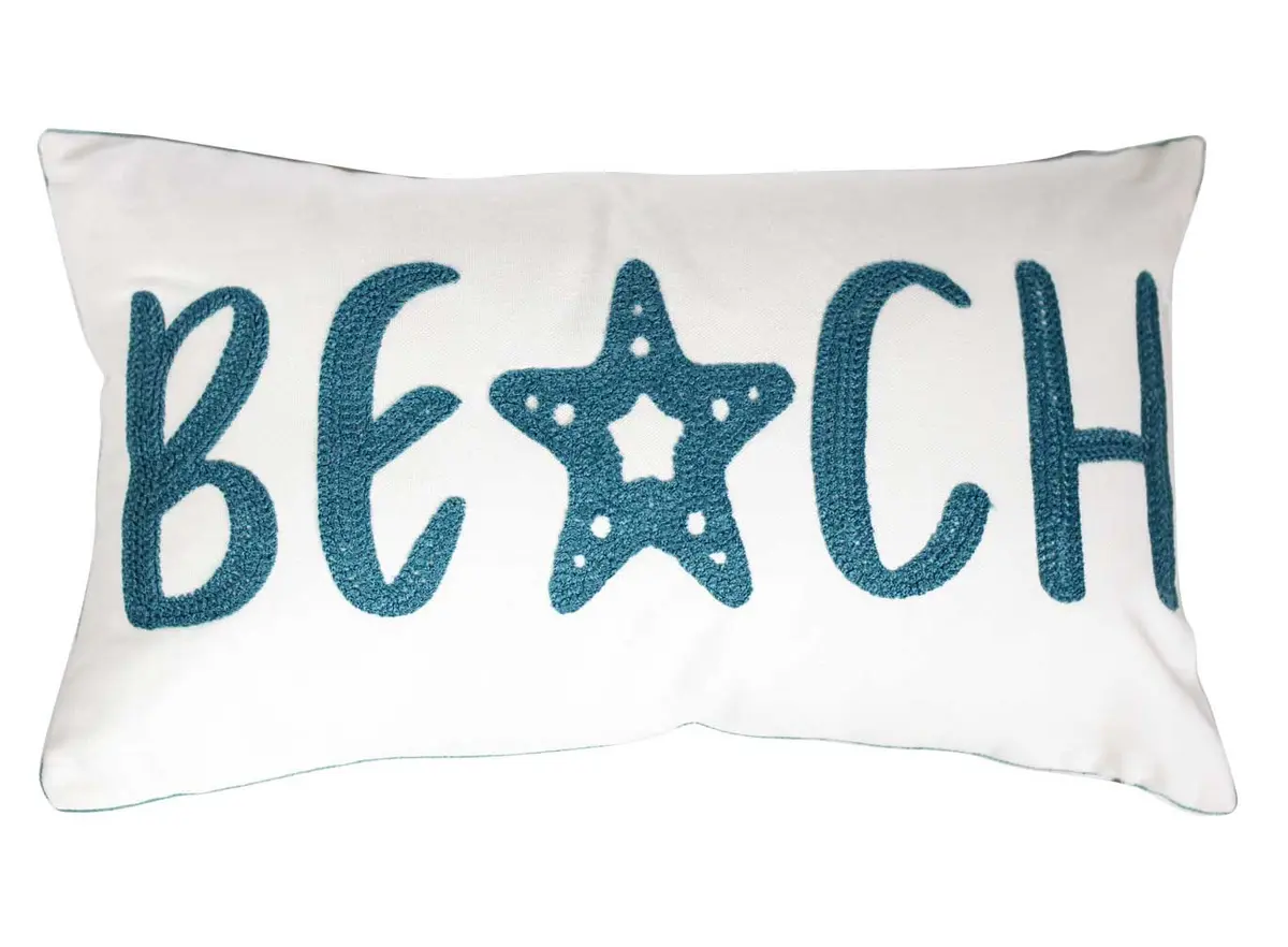 DECOPOW Embroidered Beach Throw Pillow Cover 20" x 12" | Nautical Style Decor - main product image