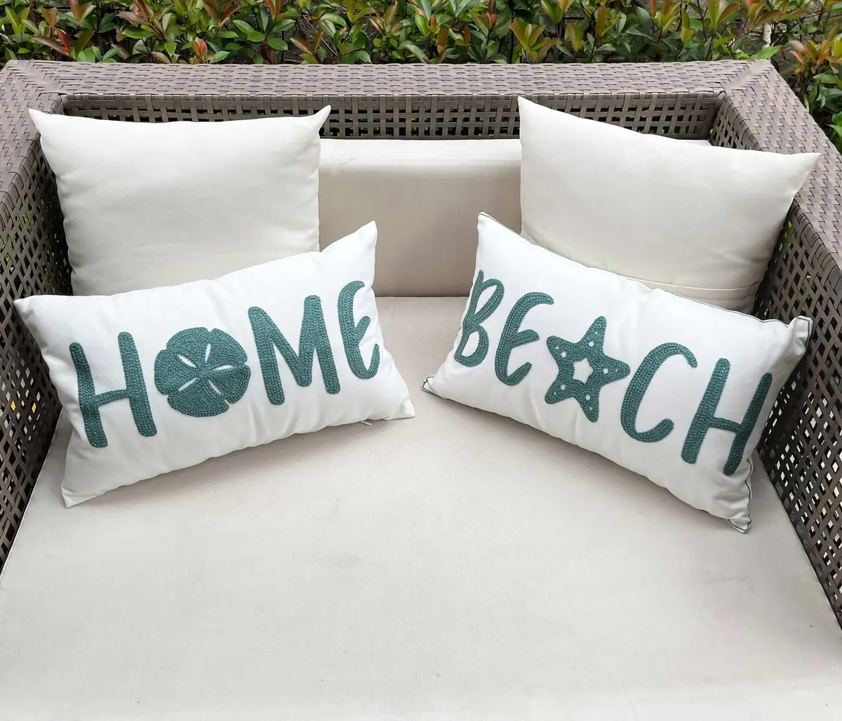DECOPOW Embroidered Beach Throw Pillow Cover 20" x 12" | Nautical Style Decor - view 6