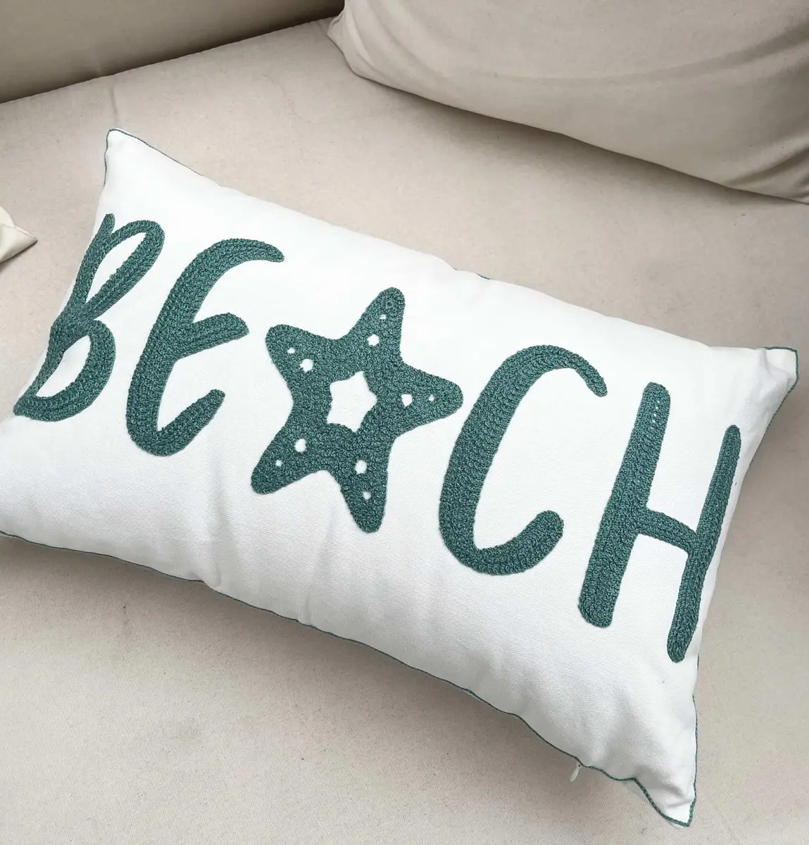 DECOPOW Embroidered Beach Throw Pillow Cover 20" x 12" | Nautical Style Decor - view 2