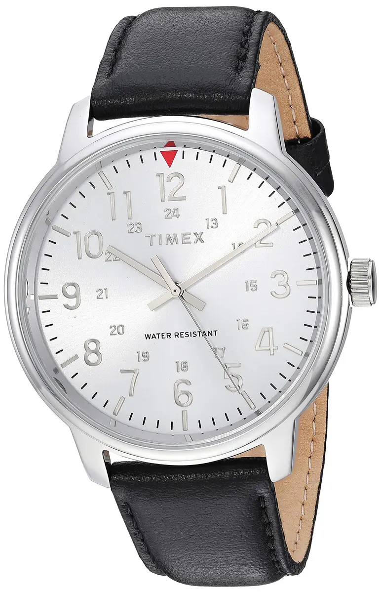Timex Classic 43mm Black/Silver-Tone Leather Strap Watch | Water-Resistant 50m - main product image