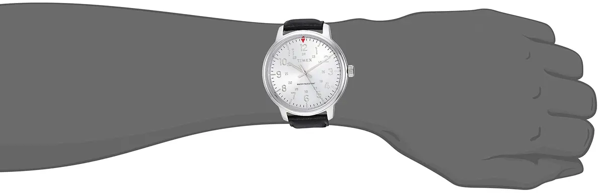 Timex Classic 43mm Black/Silver-Tone Leather Strap Watch | Water-Resistant 50m - view 2