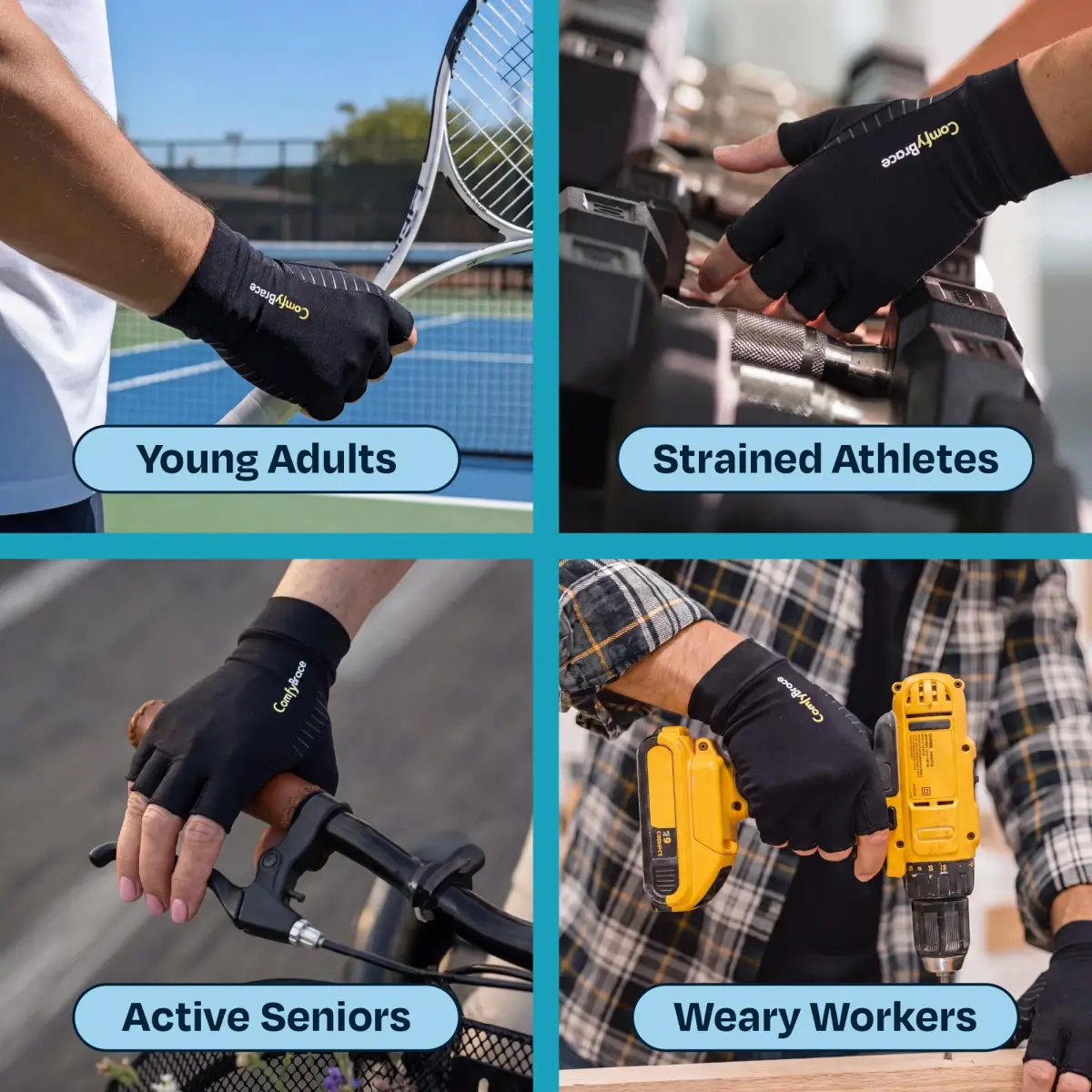 ComfyBrace Copper Infused Arthritis Gloves - Medium, Black | Hand & Finger Relief from Rheumatoid Arthritis, Carpal Tunnel, Tendonitis & Poor Circulation - view 7