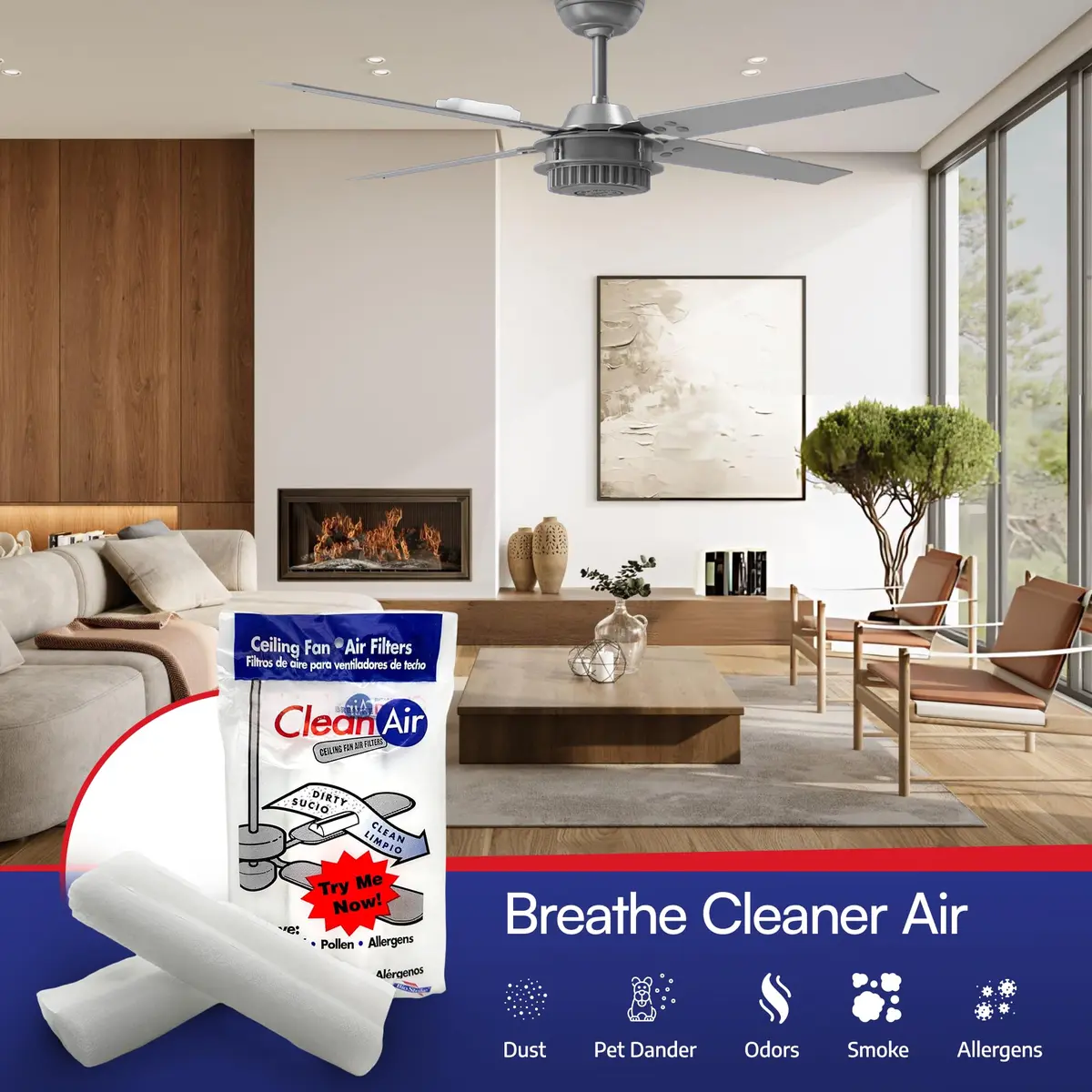 BioStrike Ceiling Fan Blade Air Filter - Dust & Allergen Catcher - Easy-Attach - Blade Filters for Any Fan Size - Reduce Airborne Particles - Made in USA (6 Packs w/ 2 filters each) - view 2
