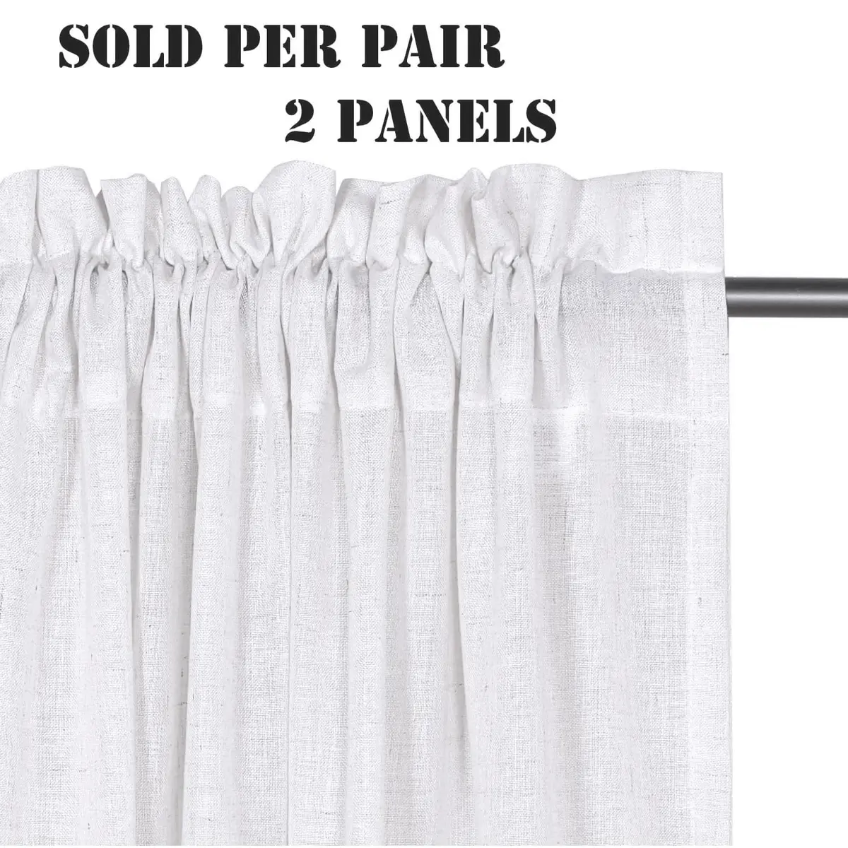 H.VERSAILTEX Linen Curtains 96 Inches | Semi Sheer, 2 Panels, Living Room & Bedroom, Heathered White - view 2