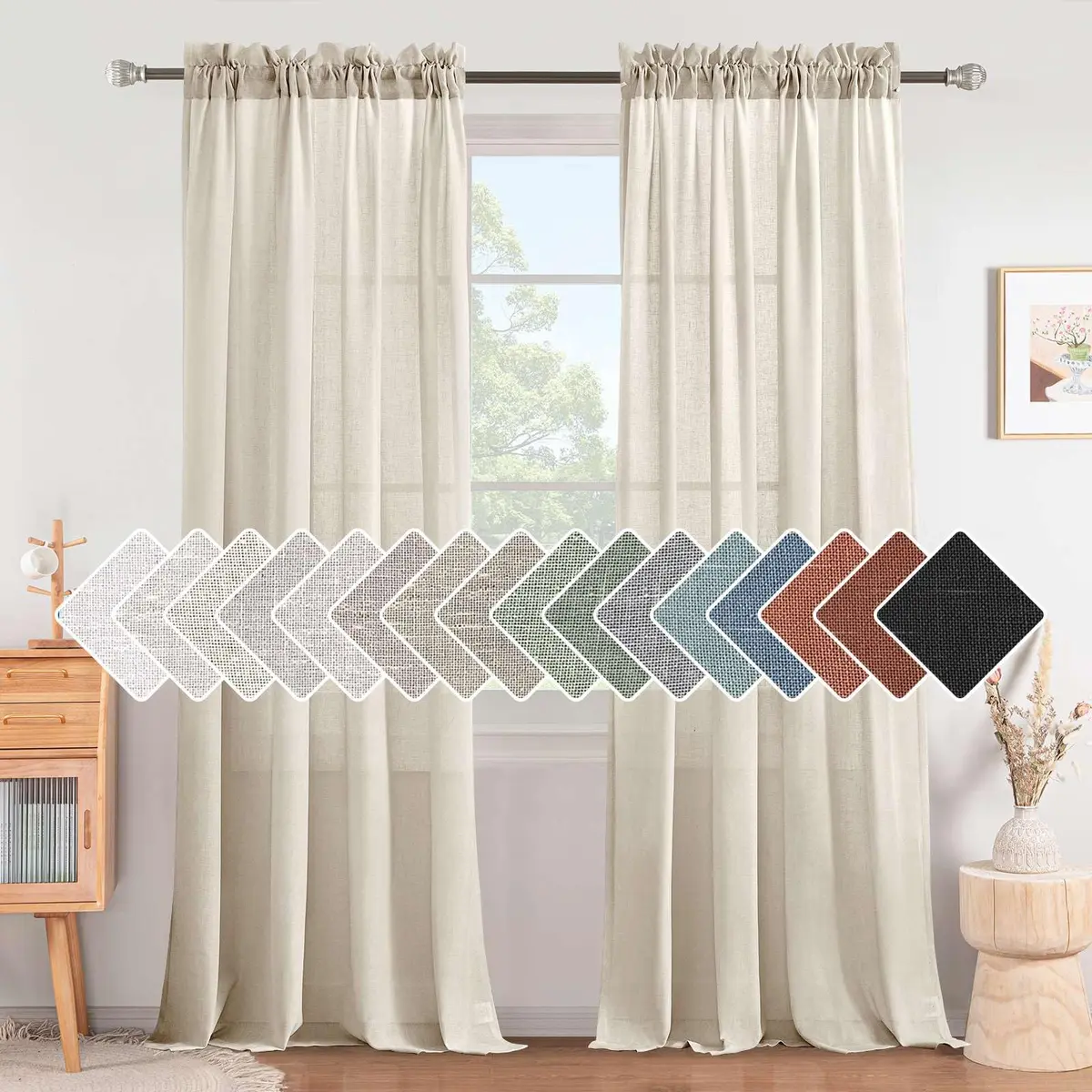 H.VERSAILTEX Natural Linen Curtains 108 Inches Long for Living Room 2 Panels Rod Pocket Draperies Soft Cotton Textured Semi Sheer Linen Curtains for Large Window Vertical 9 FT Tall, Heathered Natural - main product image