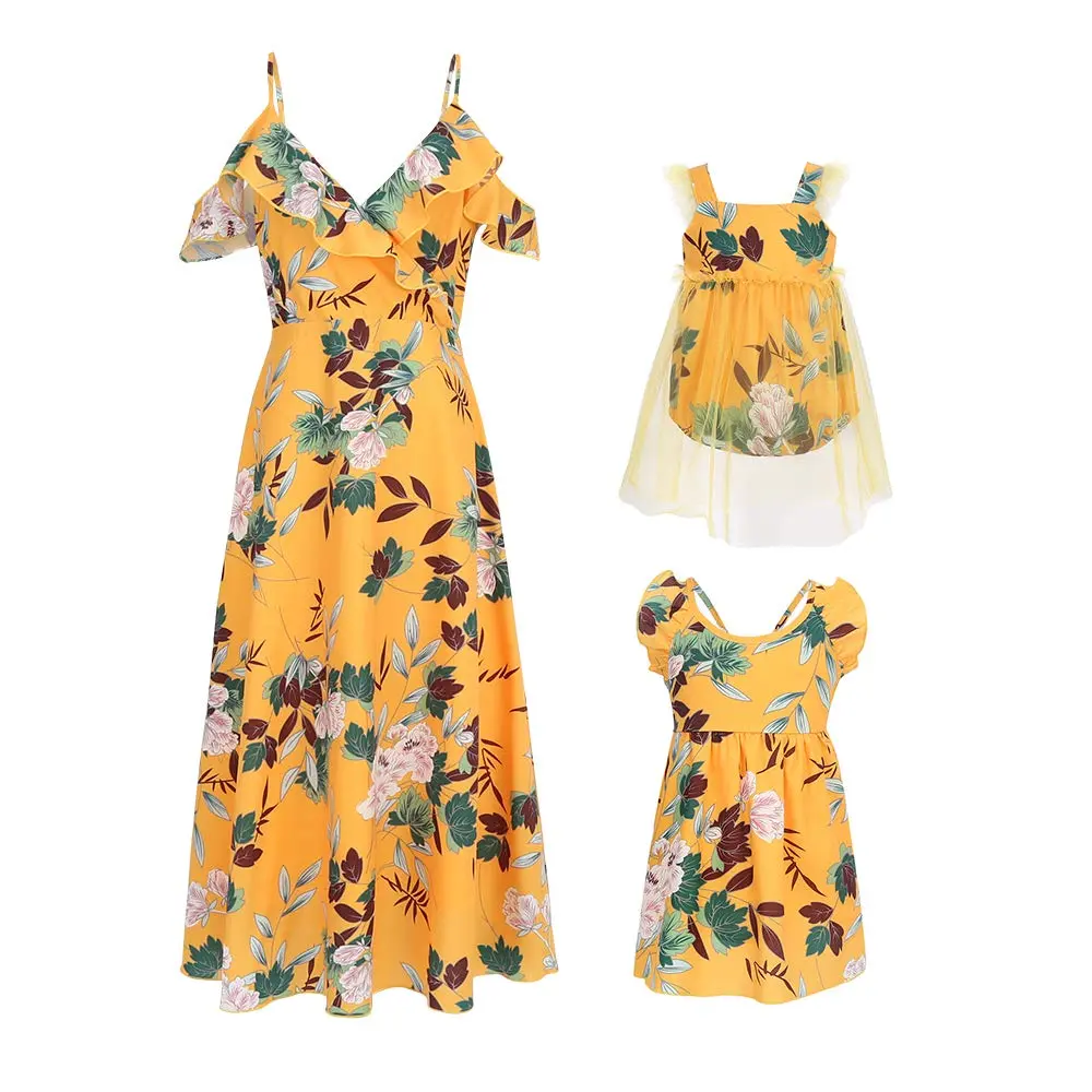 PopReal Mommy and Me Dresses Floral Print Fly Sleeve Strap Backless Ruffle Beach Mini Sundress 18-24 Months | Family Matching Summer Style - main product image