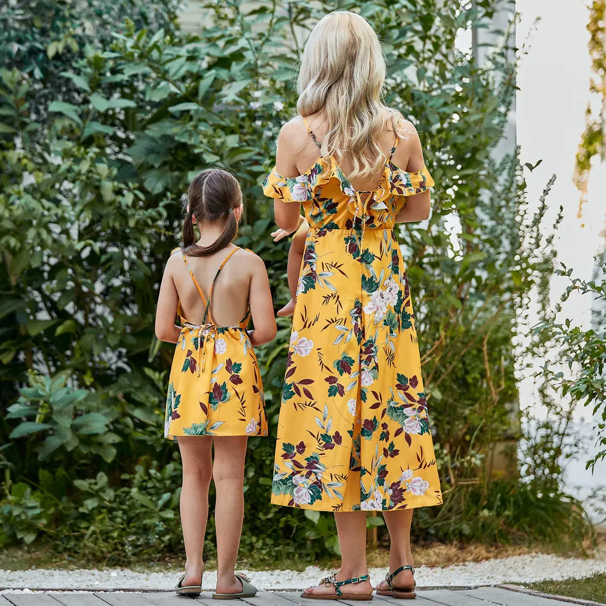 PopReal Mommy and Me Dresses Floral Print Fly Sleeve Strap Backless Ruffle Beach Mini Sundress 18-24 Months | Family Matching Summer Style - view 4
