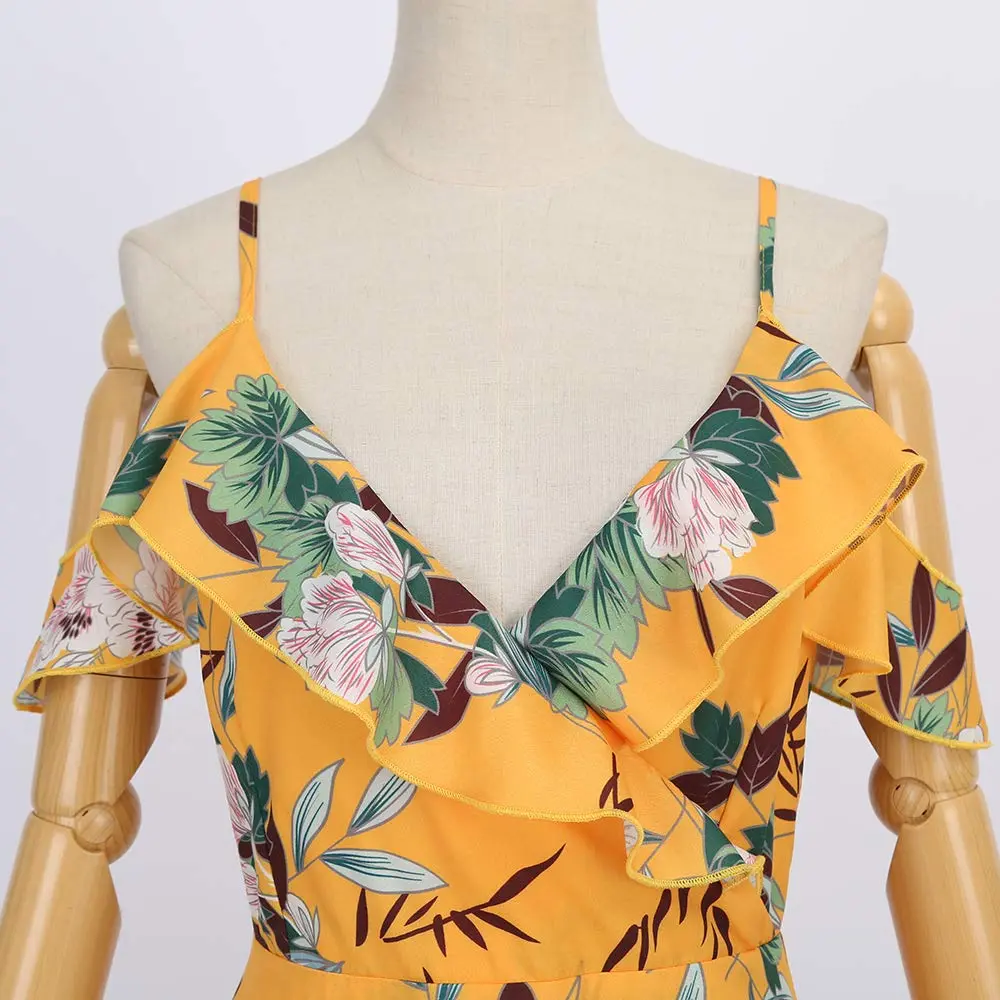 PopReal Mommy and Me Dresses Floral Printed Sleeveless Infant Baby Girl Tulle Dress Romper Yellow | Perfect for Special Occasions - view 6