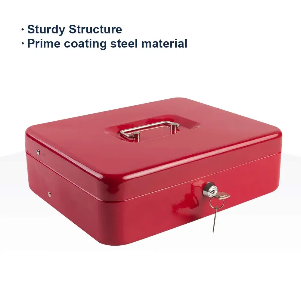 KYODOLED Locking Cash Box with Key & Tray 30cm (11.81") Red XL | Secure Metal Money Organizer - view 6