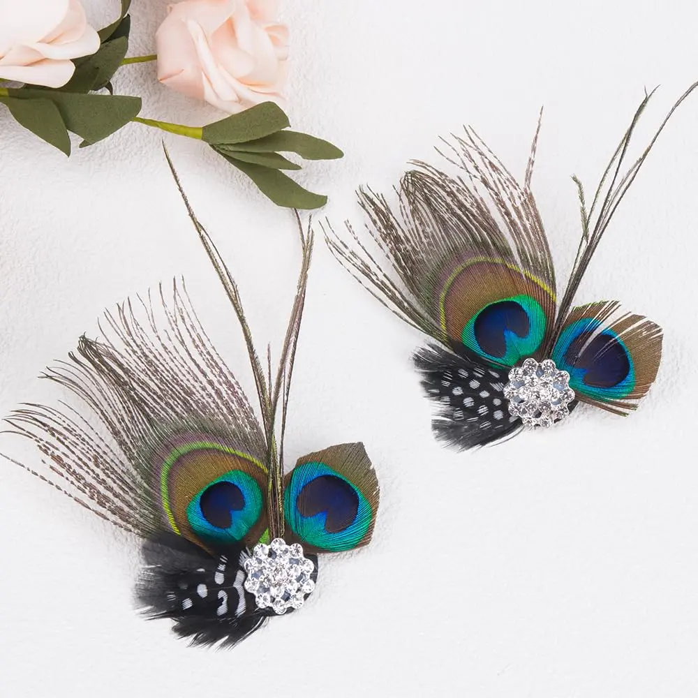 Comidox Hair Clip, Peacock Feather & Rhinestones | Elegant Vintage Alligator Clip for Women, Weddings & Parties - view 4