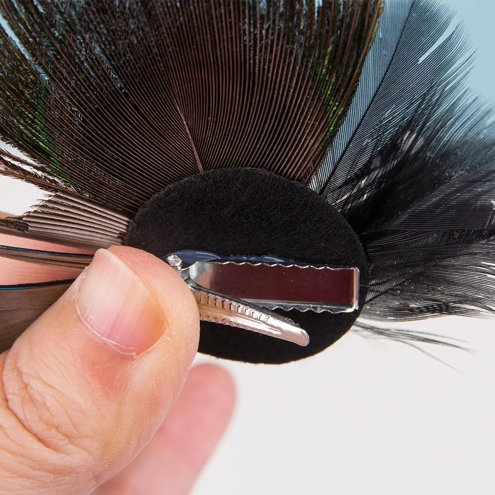 Comidox Hair Clip, Peacock Feather & Rhinestones | Elegant Vintage Alligator Clip for Women, Weddings & Parties - view 5