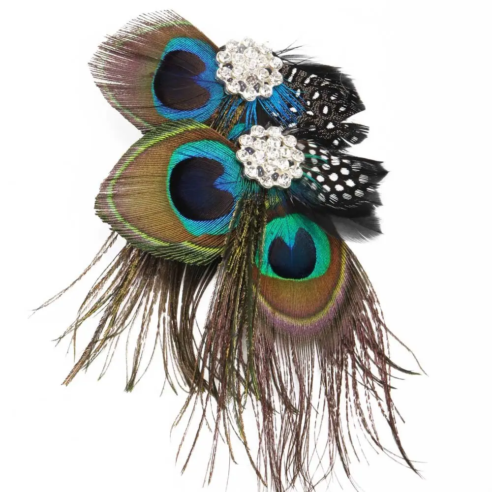 Comidox Hair Clip, Peacock Feather & Rhinestones | Elegant Vintage Alligator Clip for Women, Weddings & Parties - view 6