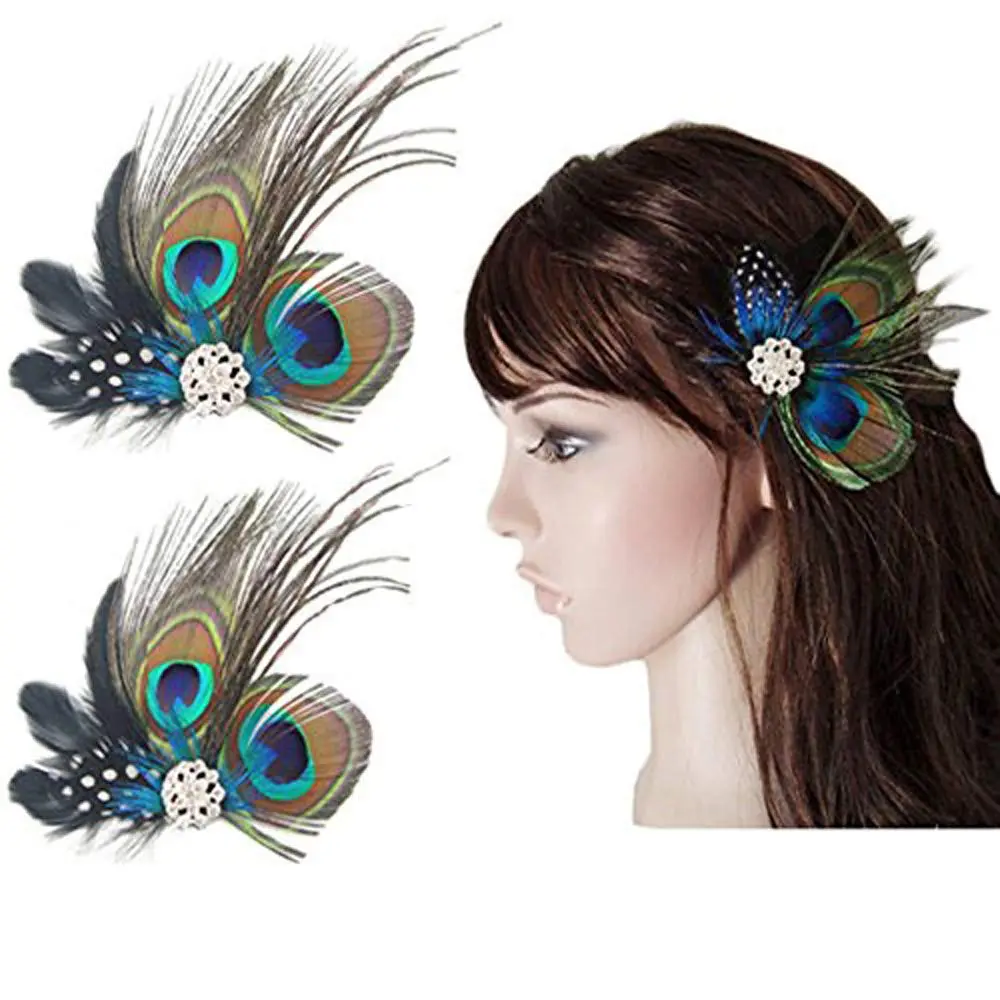 Comidox Hair Clip, Peacock Feather & Rhinestones | Elegant Vintage Alligator Clip for Women, Weddings & Parties - main product image