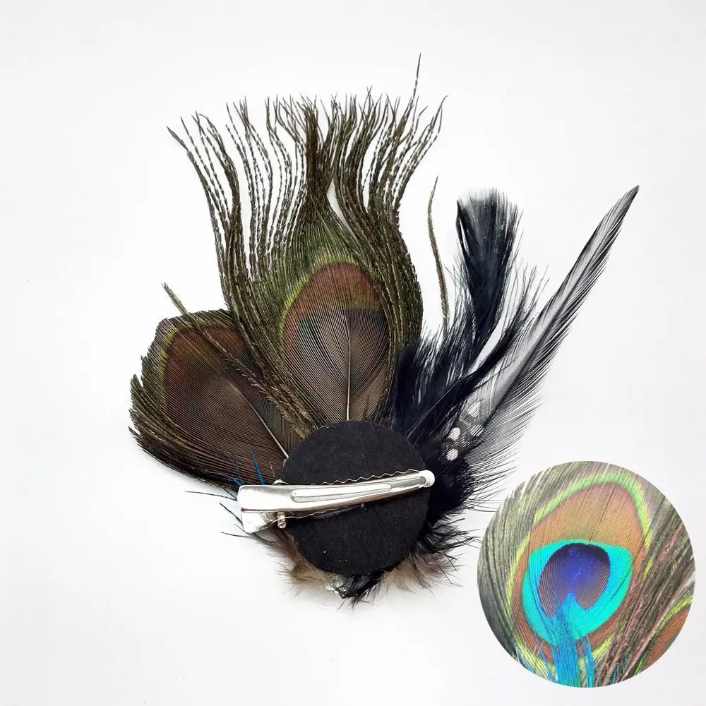 Comidox Hair Clip, Peacock Feather & Rhinestones | Elegant Vintage Alligator Clip for Women, Weddings & Parties - view 2