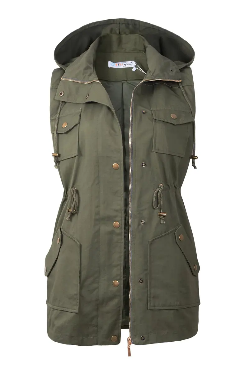 BBX Lephsnt Women's Front Zipper Solid Utility Anorak Hoodie Vest | Casual Military Style, Adjustable Fit - main product image