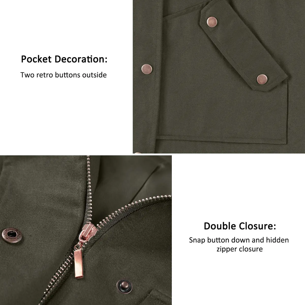BBX Lephsnt Women's Front Zipper Solid Utility Anorak Hoodie Vest | Casual Military Style, Adjustable Fit - view 8