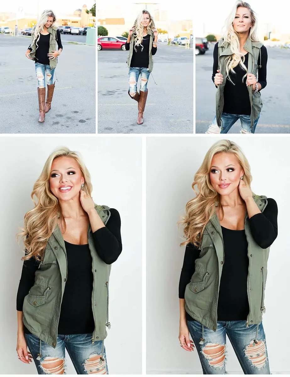 BBX Lephsnt Women's Front Zipper Solid Utility Anorak Hoodie Vest | Casual Military Style, Adjustable Fit - view 2