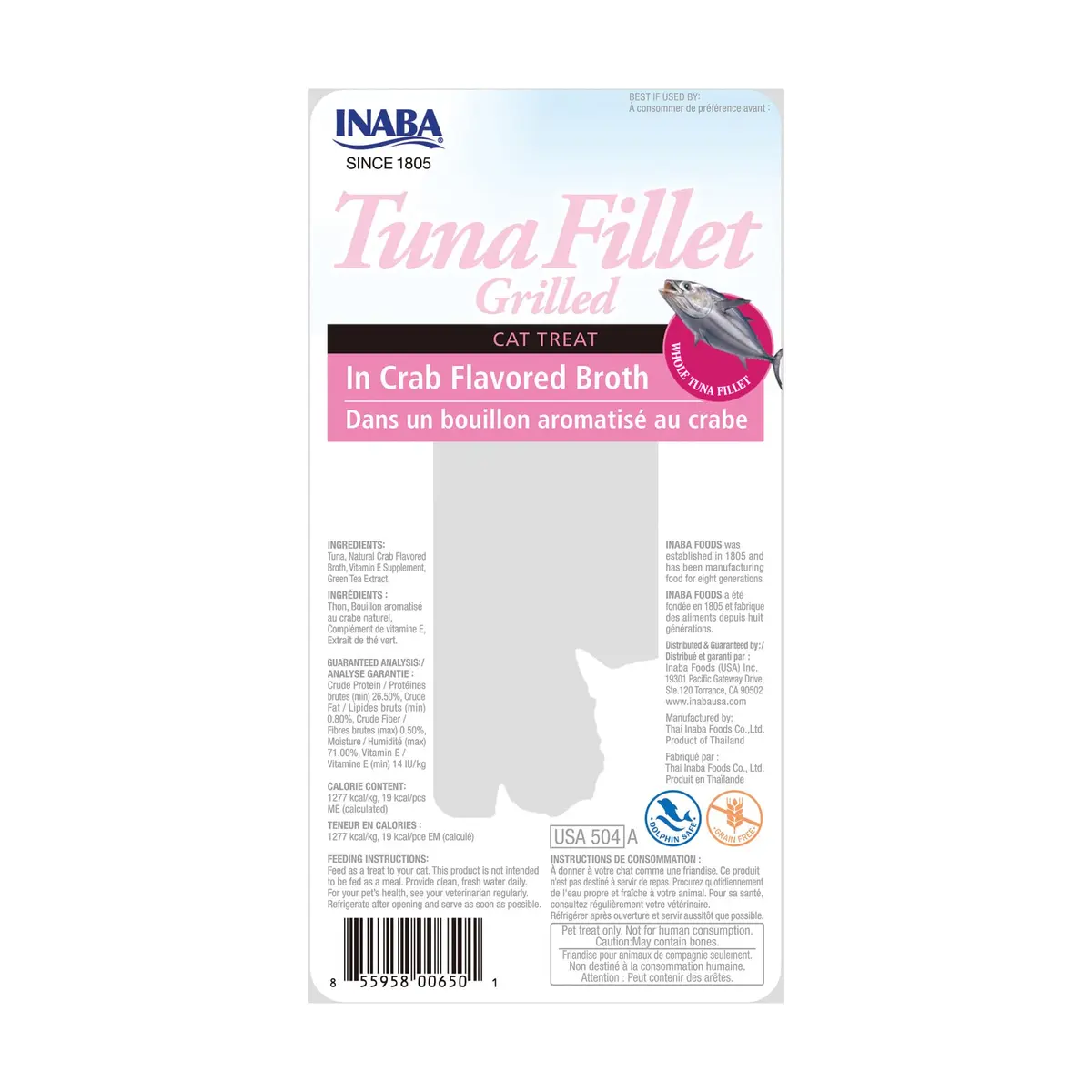 INABA Grilled Fillets Cat Treats, Tuna in Crab Broth, 6ct | Moist, Flaky, Hand-Feed Friendly - view 7
