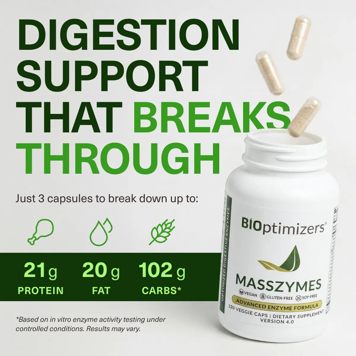 BIOptimizers MassZymes 120 Capsules | Complete Digestive Enzymes for Gut Health & Bloating Relief - view 4