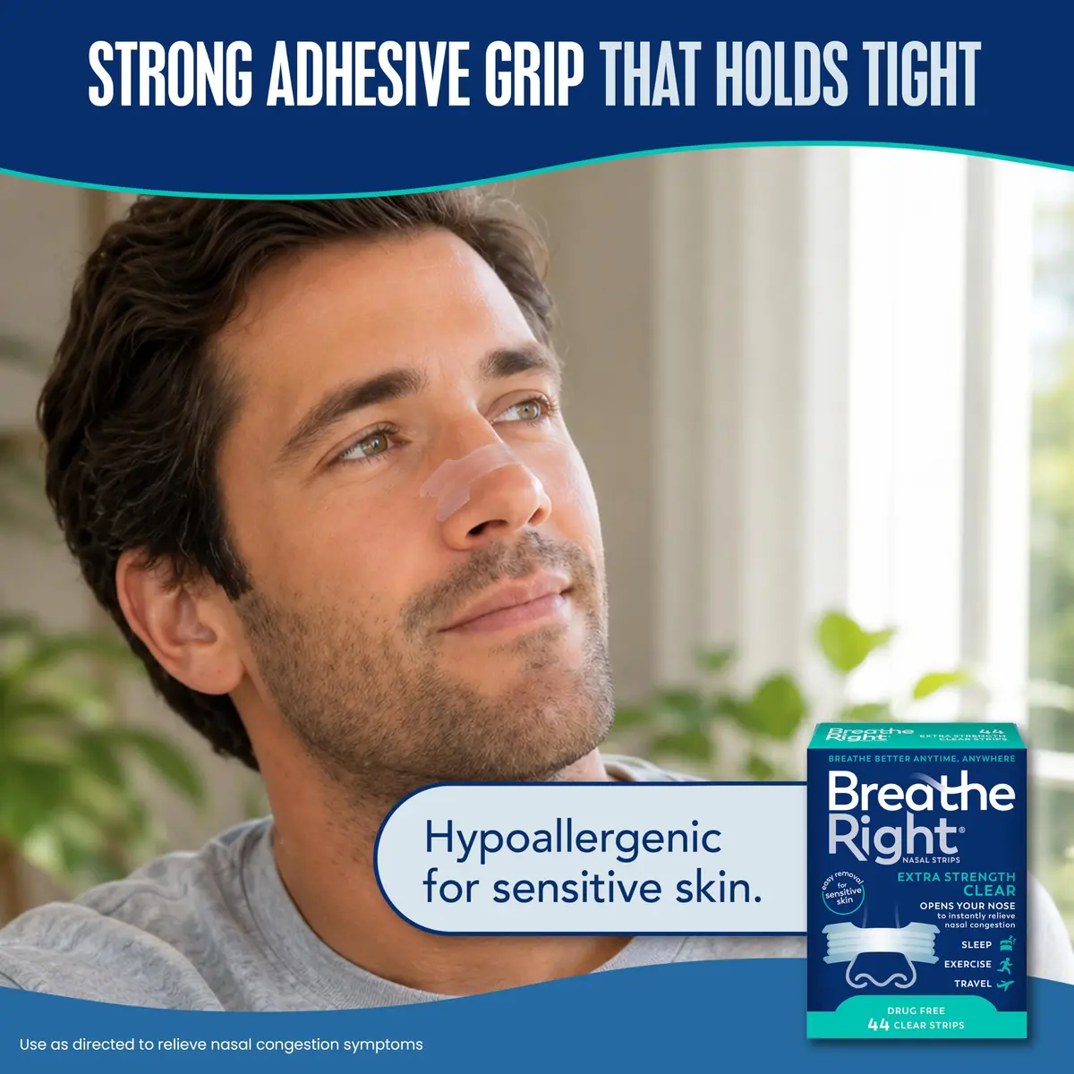 Breathe Right Extra Strength Clear Nasal Strips 44 Count | Opens Nose & Increases Airflow - view 8