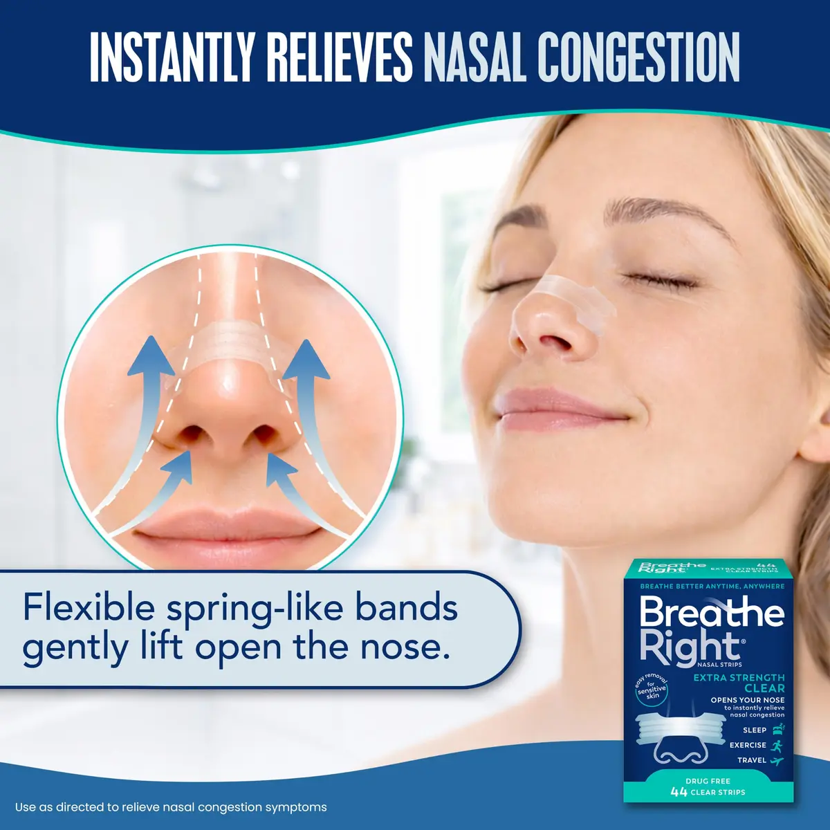 Breathe Right Extra Strength Clear Nasal Strips 44 Count | Opens Nose & Increases Airflow - view 2