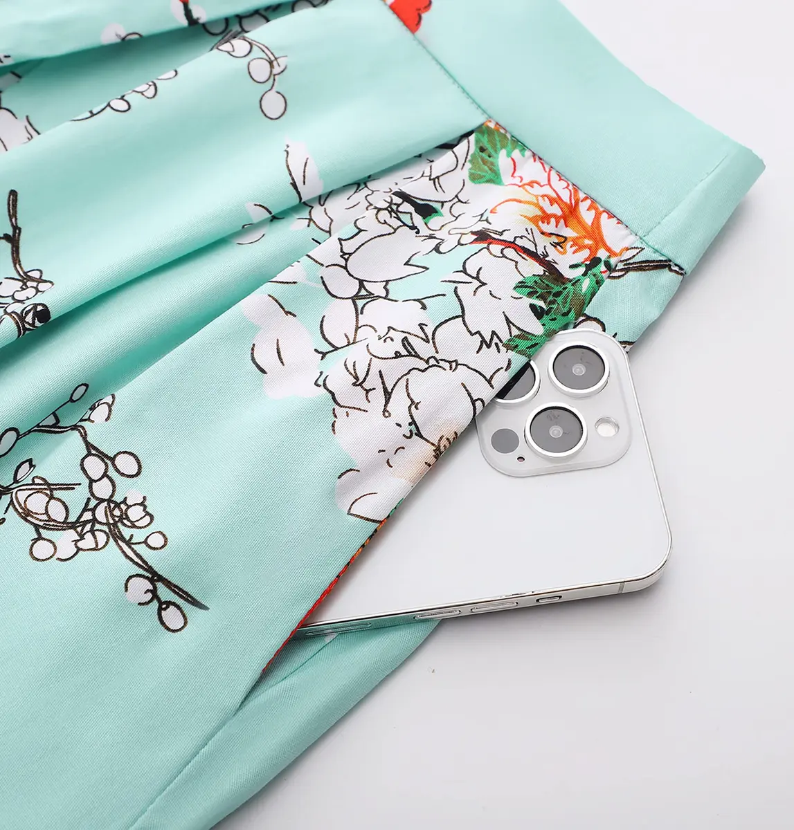 Tandisk Women's Vintage A-line Printed Pleated Flared Midi Skirt with Pockets Green Flower S | Retro Feminine Style - view 5