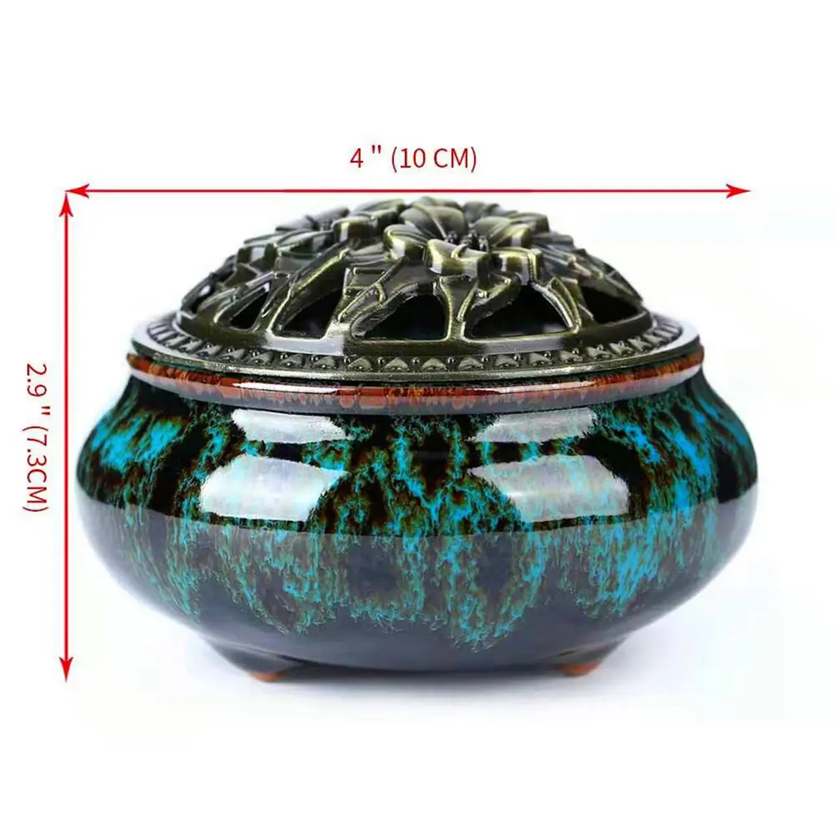 LamDawn Blue Fambe Ceramic Incense Burner with Stick Holder 10cm (3.9in) | Classical Furnishing for Meditation - view 6