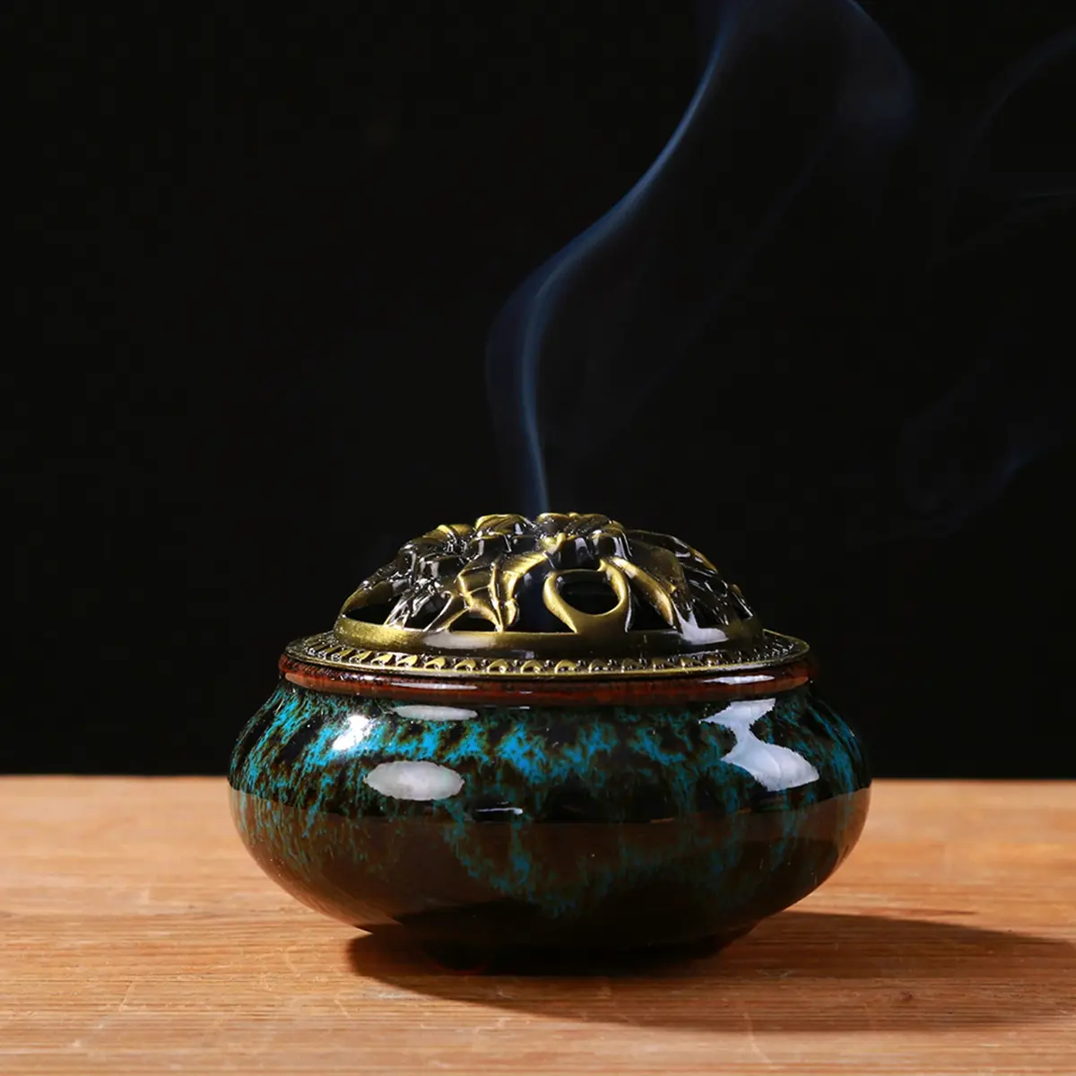 LamDawn Blue Fambe Ceramic Incense Burner with Stick Holder 10cm (3.9in) | Classical Furnishing for Meditation - view 7