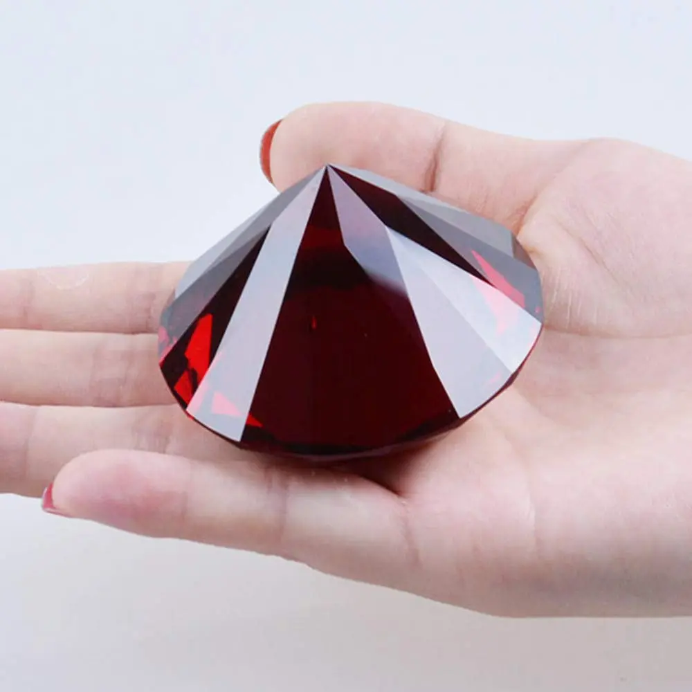 Yarrkc Red Crystal Glass Diamond Shaped Decoration 60mm | Elegant Ruby Paperweight for Office & Home - view 5