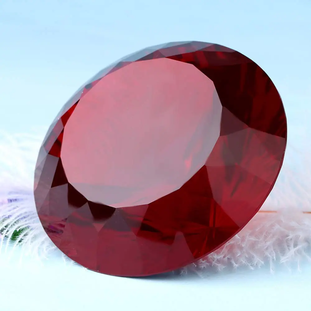 Yarrkc Red Crystal Glass Diamond Shaped Decoration 60mm | Elegant Ruby Paperweight for Office & Home - view 3