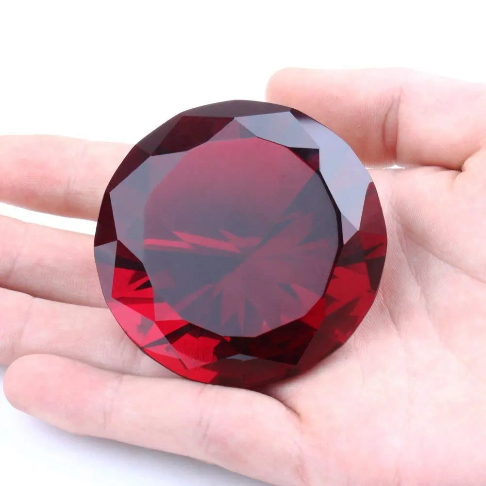 Yarrkc Red Crystal Glass Diamond Shaped Decoration 60mm | Elegant Ruby Paperweight for Office & Home - view 4