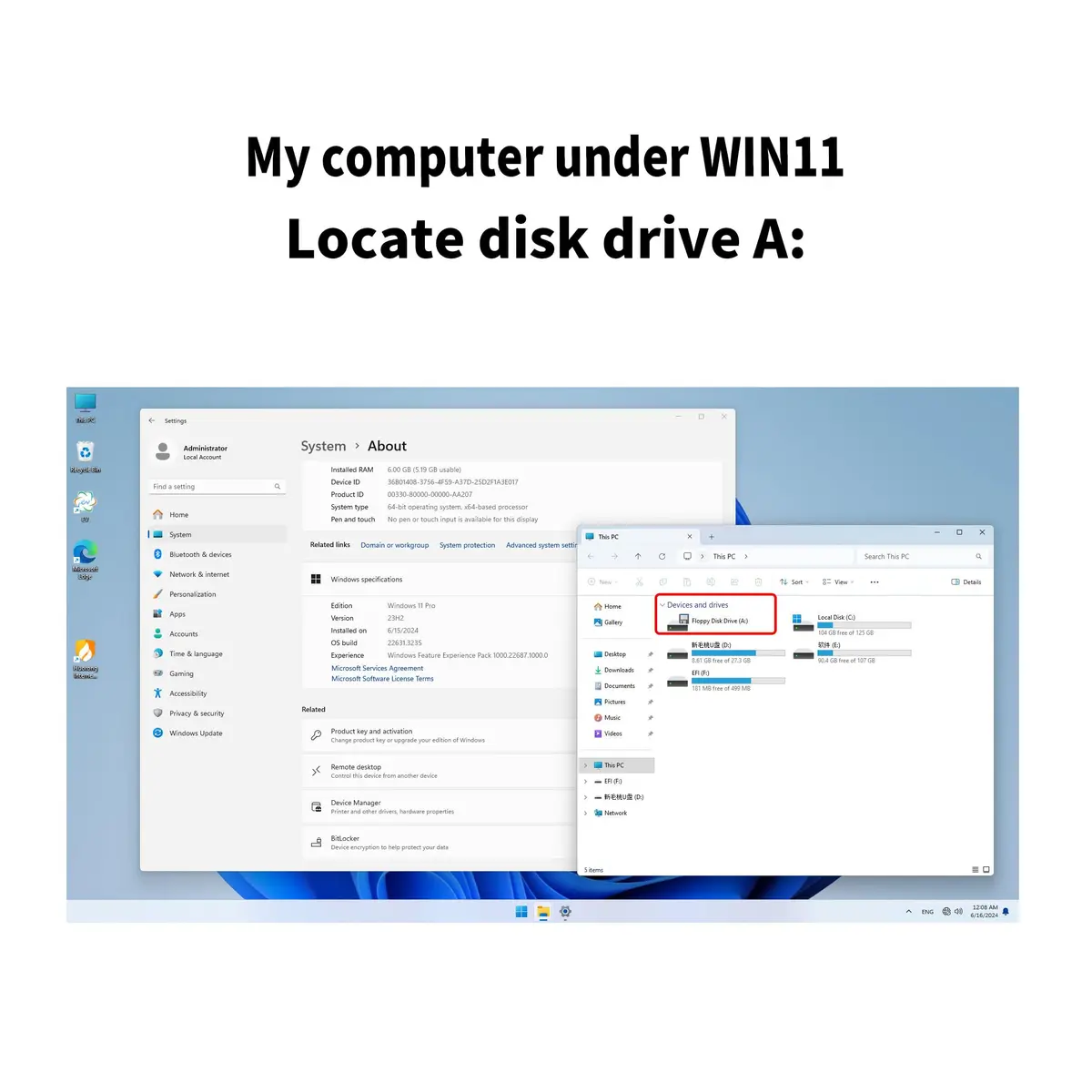 YEY USB 3.5-inch Floppy Disk Drive - External 1.44 MB FDD Reader for Desktop/Laptop PC, Plug and Play Supports Windows 11,10,8,7,XP (Black) | Legacy Data Access - view 3