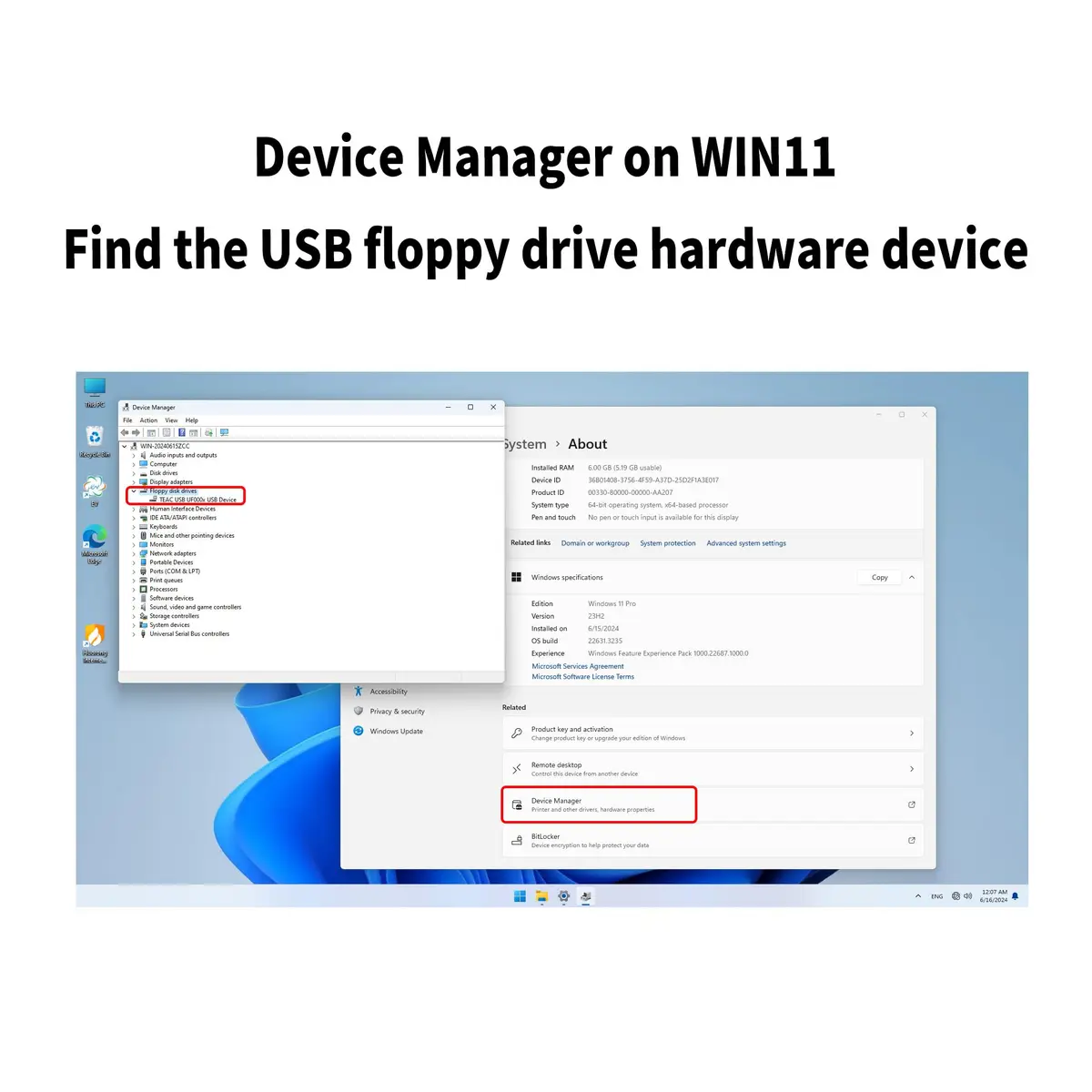YEY USB 3.5-inch Floppy Disk Drive - External 1.44 MB FDD Reader for Desktop/Laptop PC, Plug and Play Supports Windows 11,10,8,7,XP (Black) | Legacy Data Access - view 4