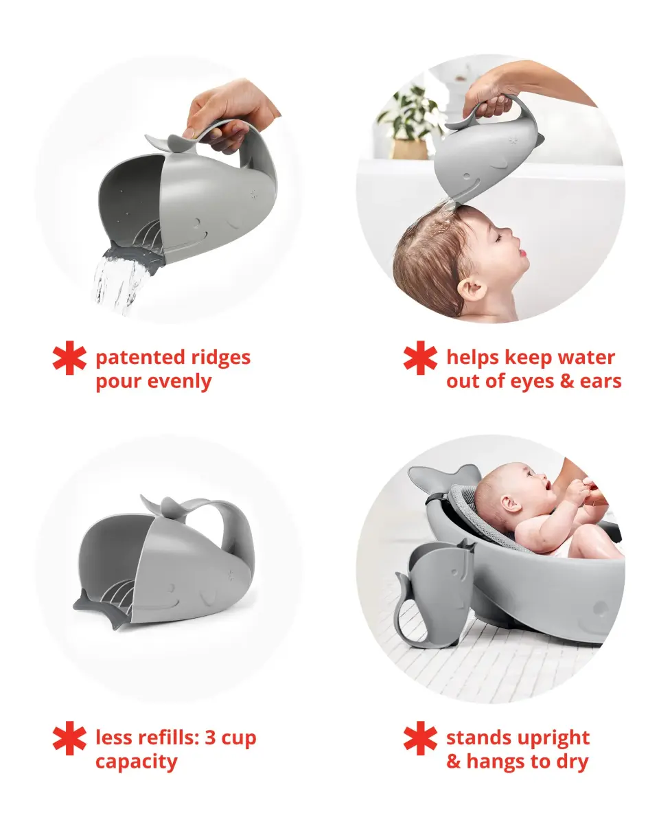 Skip Hop MOBY Tear-Free Bath Rinse Cup with Waterfall Spout, Grey | 710ml (24 Fl Oz) Capacity - view 3