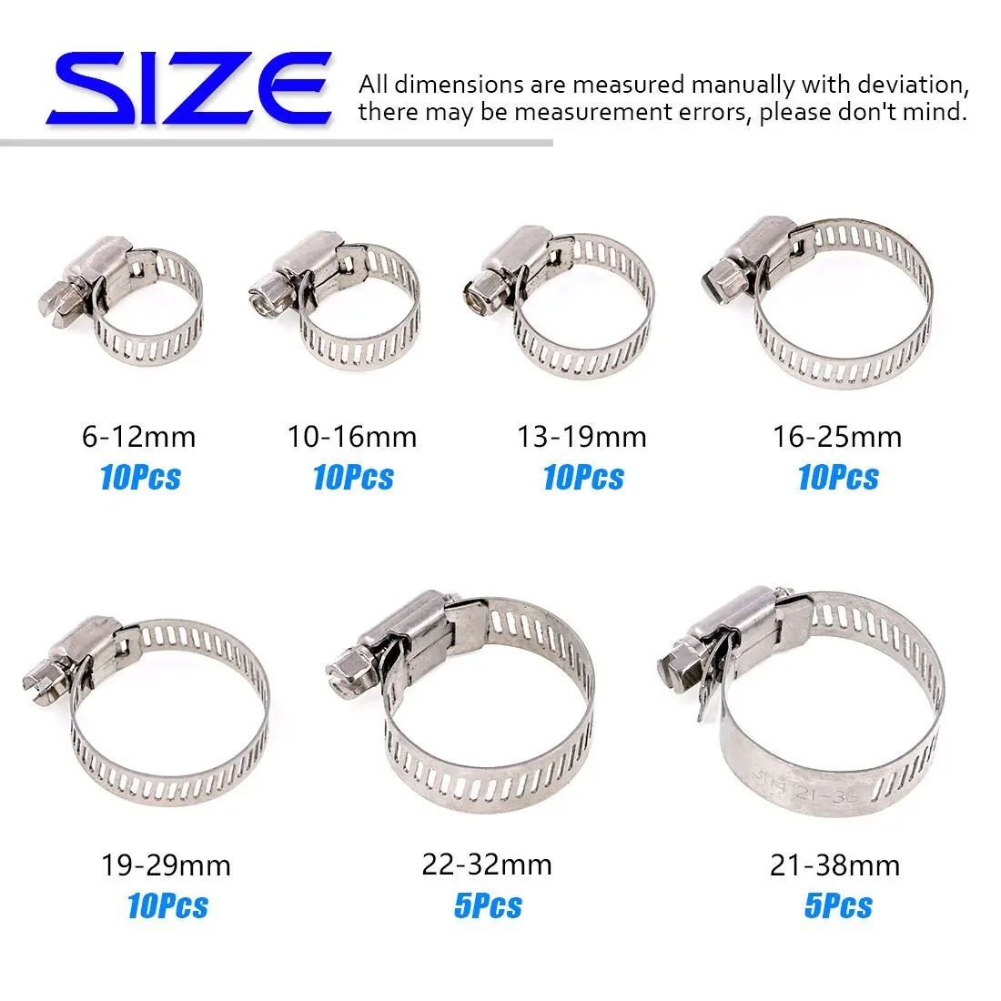 Swpeet 60Pcs Assorted Hose Clamps Kit 6-38mm | Stainless Steel Worm Gear for Automotive & Plumbing - view 2