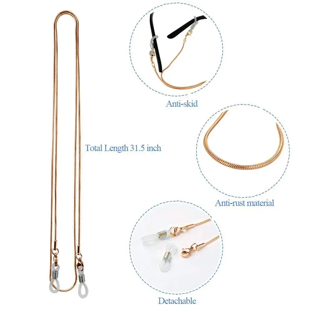 Jmkcoz Gold Stainless Steel Eyeglass Holder Chain 80cm (31.5 inches) | Lightweight & Adjustable - view 2