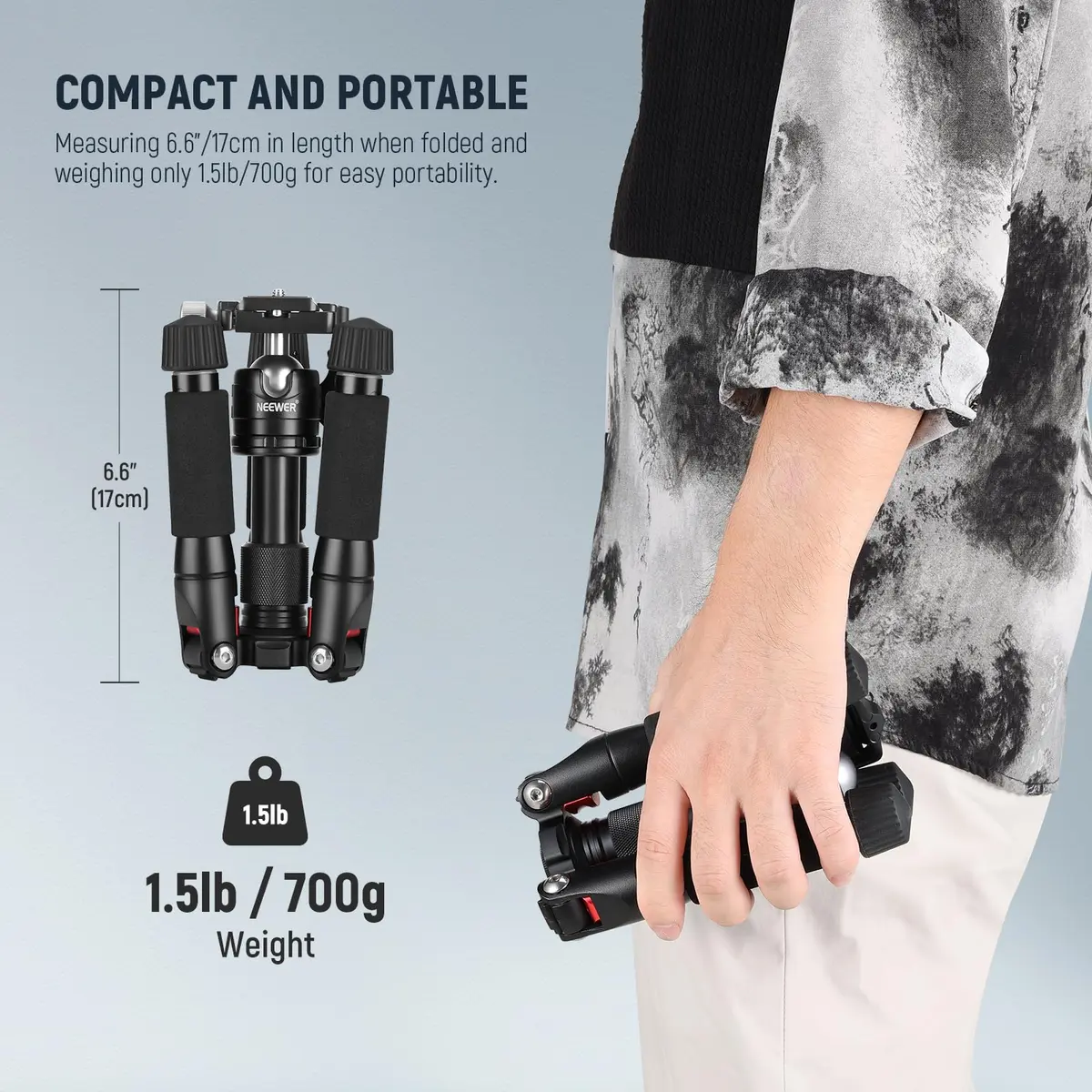 NEEWER Portable Travel Mini Tabletop Tripod 50cm Aluminum Alloy | 11 lb Max Load, 360° Ball Head - view 7