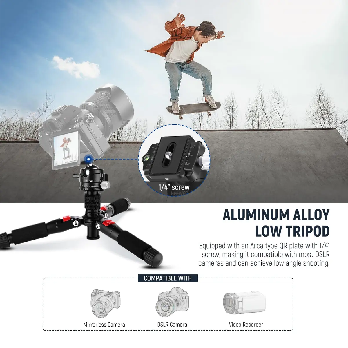 NEEWER Portable Travel Mini Tabletop Tripod 50cm Aluminum Alloy | 11 lb Max Load, 360° Ball Head - view 2