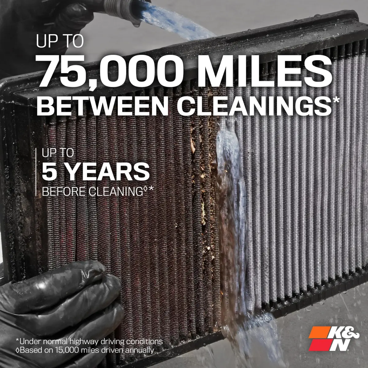 K&N Engine Air Filter: Reusable, Washable, 75,000 Mile Service, 19.6cm x 24.6cm x 4.4cm (7.7in x 9.7in x 1.7in) | High-Flow Performance for Ford EcoSport, Fiesta, Transit - view 3