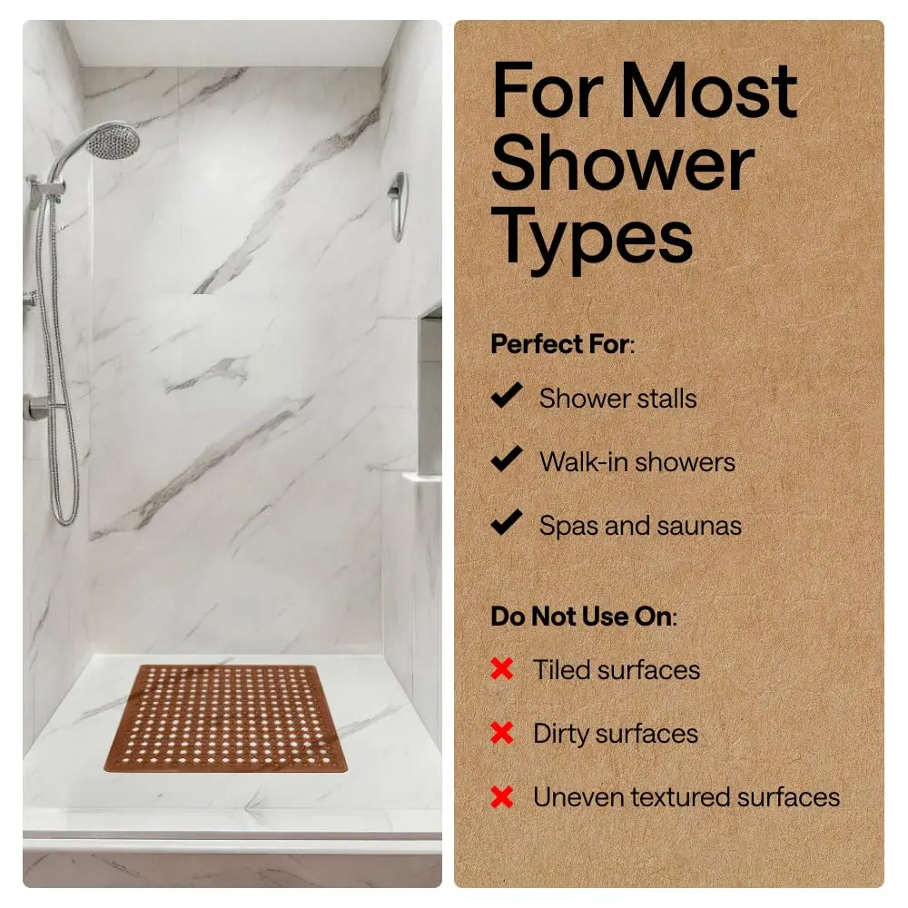 GORILLA GRIP Square Shower Stall Mat 53cm x 53cm (21" x 21") | Patented Suction Grip & Drainage for Smooth Surfaces - view 6