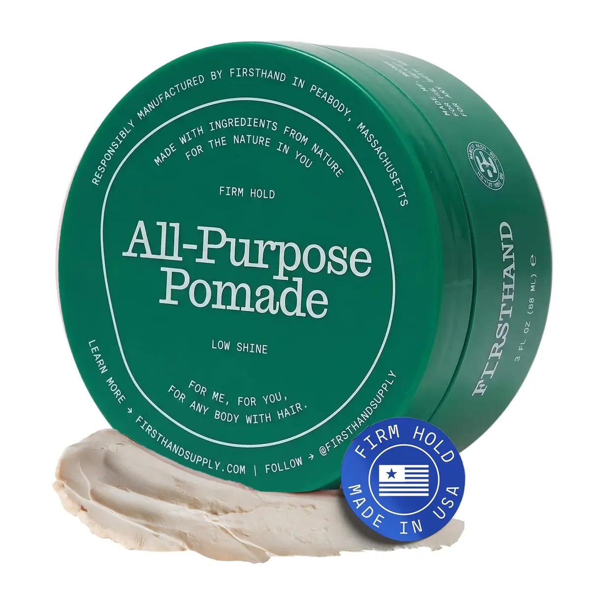Firsthand Supply All-Purpose Hair Pomade 3oz | Firm Hold, Low Shine, Organic & Water Based - main product image