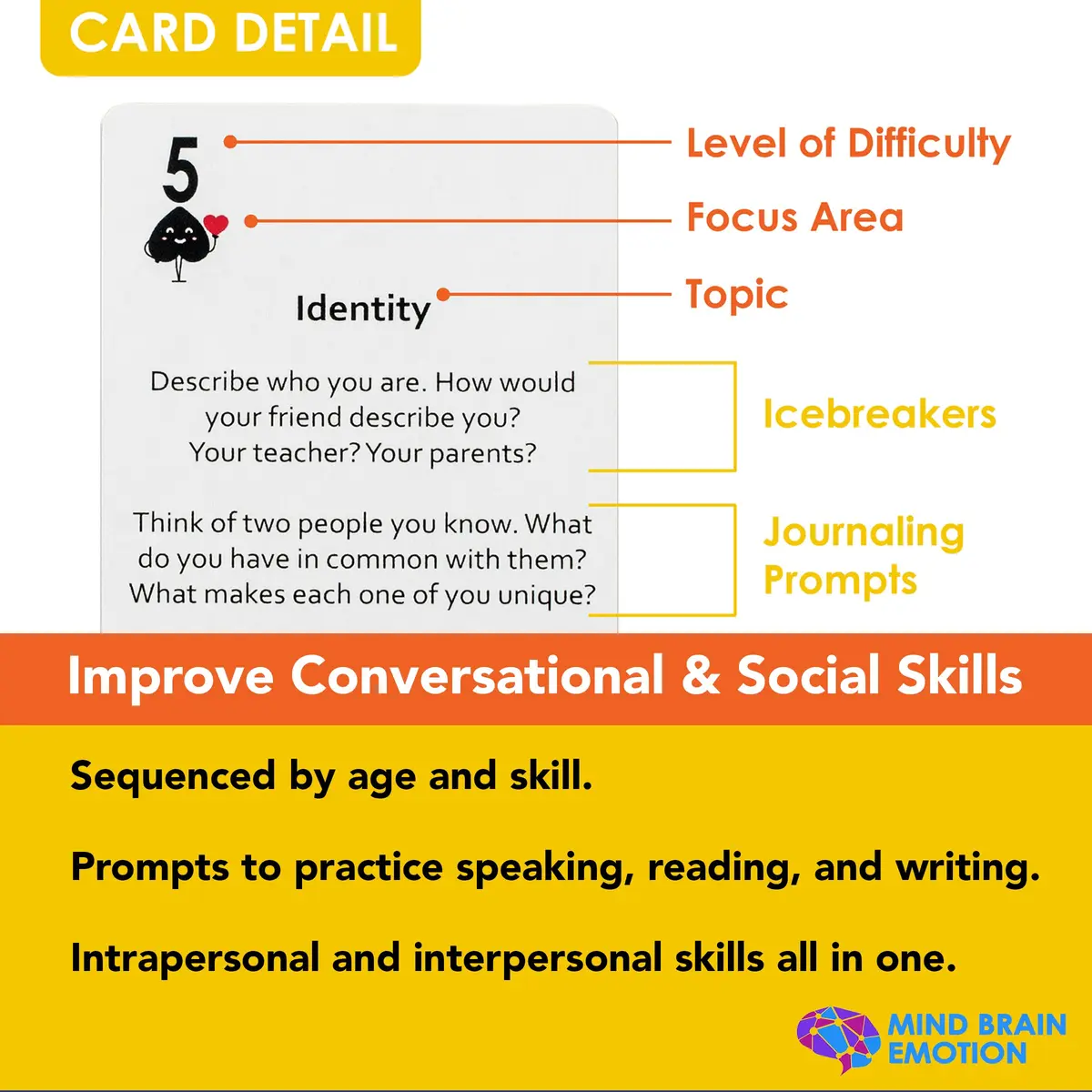 Mind Brain Emotion 52 Essential Conversations Card Deck | Award-Winning SEL Tool for Kids, Family, and Therapists - view 5