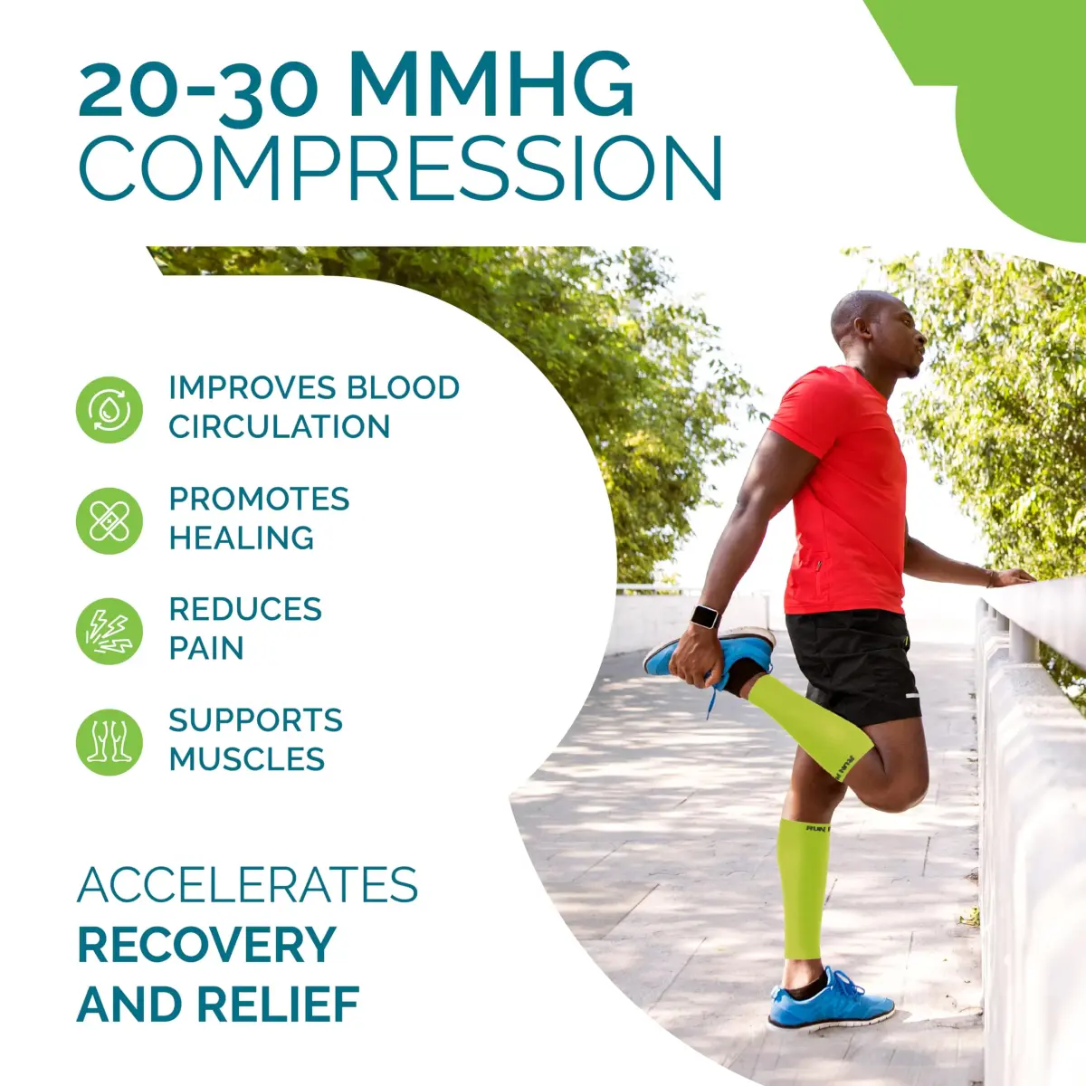 Run Forever Medium Yellow Calf Compression Sleeve | 20-30mmHg Graduated Compression for Pain Relief & Recovery - view 4