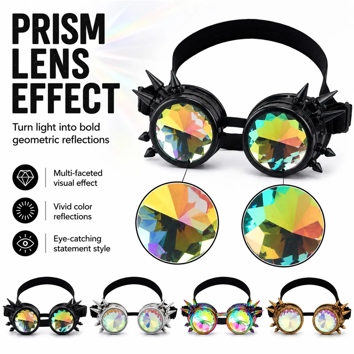 Lelinta Kaleidoscope Spiked Goggles with Adjustable Straps | Blue-Purple Spike - view 9