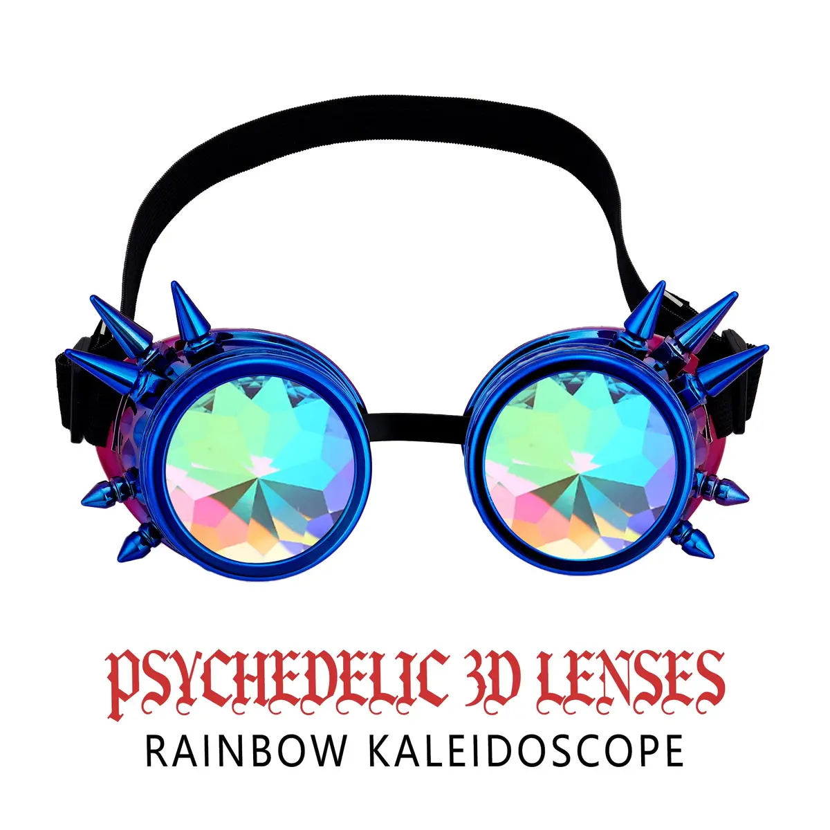 Lelinta Kaleidoscope Spiked Goggles with Adjustable Straps | Blue-Purple Spike - view 4