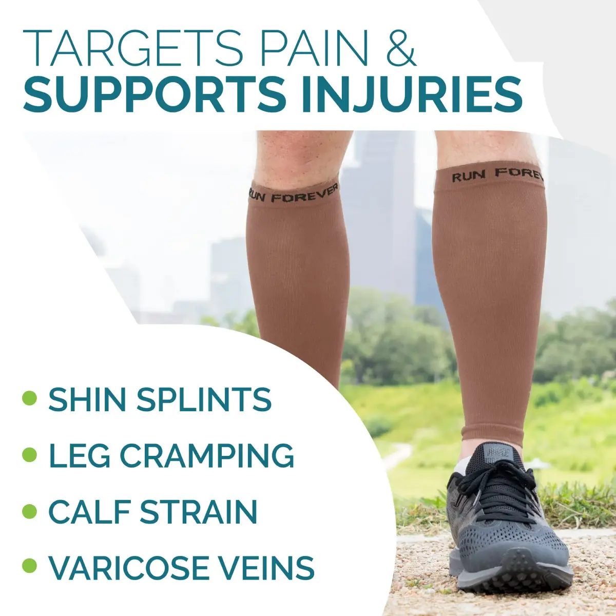 Run Forever Calf Compression Sleeve - Beige, Medium | 20-30mmHg Graduated Compression for Pain Relief & Recovery - view 4