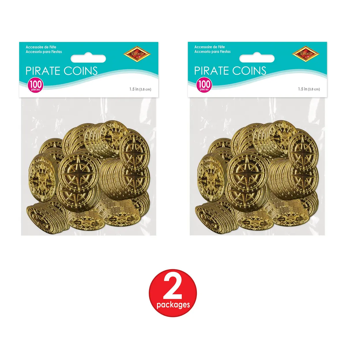 Beistle Plastic Gold Pirate Coins – Pack of 200, Double-Sided Treasure | Pirate-themed party décor - view 6