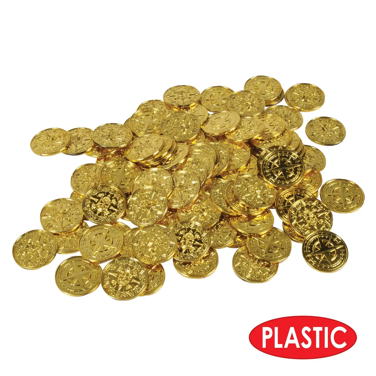 Beistle Plastic Gold Pirate Coins – Pack of 200, Double-Sided Treasure | Pirate-themed party décor - view 3