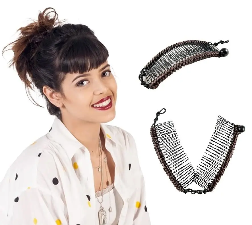 HairZing Clip | Stretchy Banana Clips for Women - Snug & Comfortable Hair Holder for Thick, Thin and Curly Styles - All Day Hold (Medium, Brown) - view 2